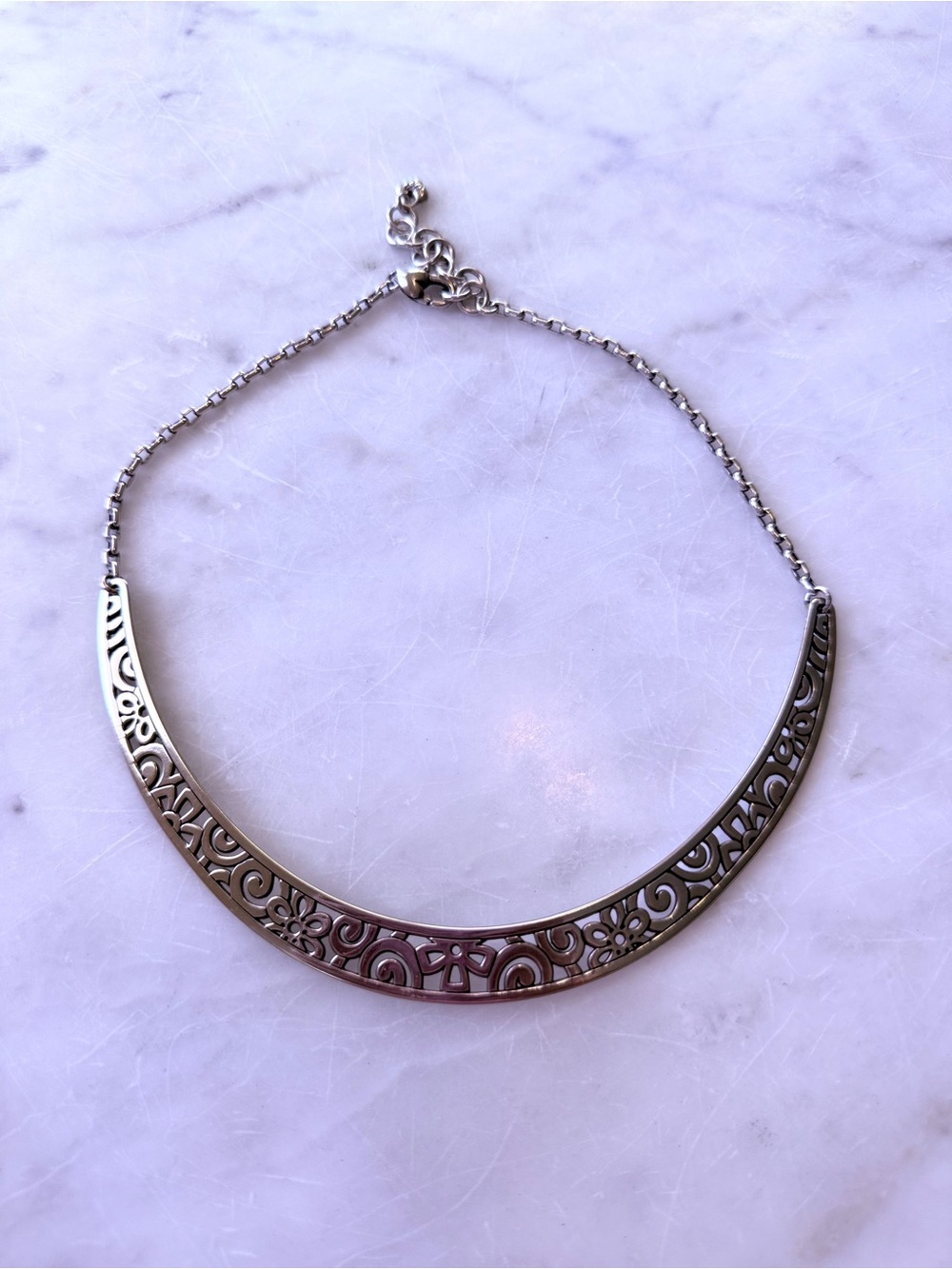Brighton Retired Love Daisy Silver Filigree Crescent Choker Collar Necklace